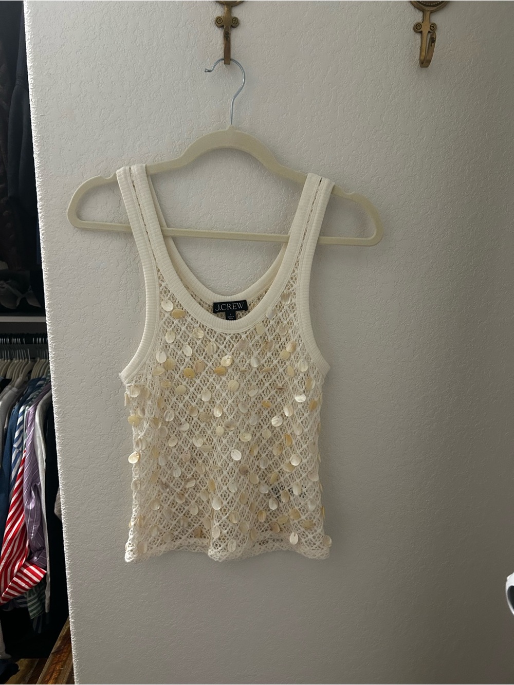 J. Crew Cream Crochet Sequin Tank Top